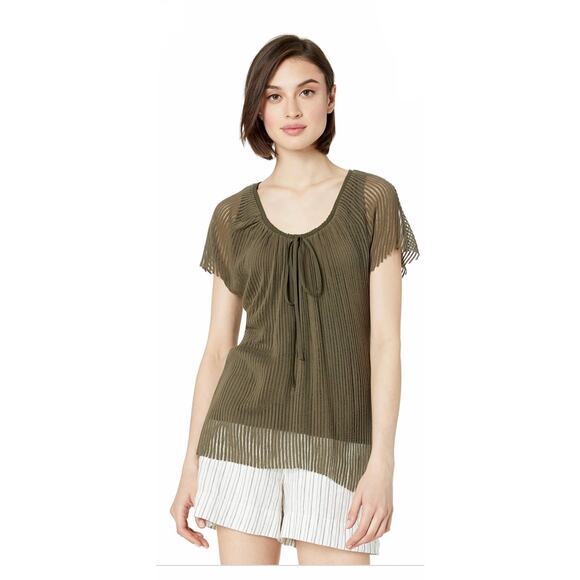 Anthropologie Bailey 44 Green Bonobo Sheer Knit Short Sleeve Top Blouse Shirt XS - Picture 1 of 11